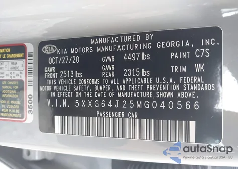 2021 Kia K5 Gt-Line из США, поврежденный, VIN 5XXG64J25MG040566